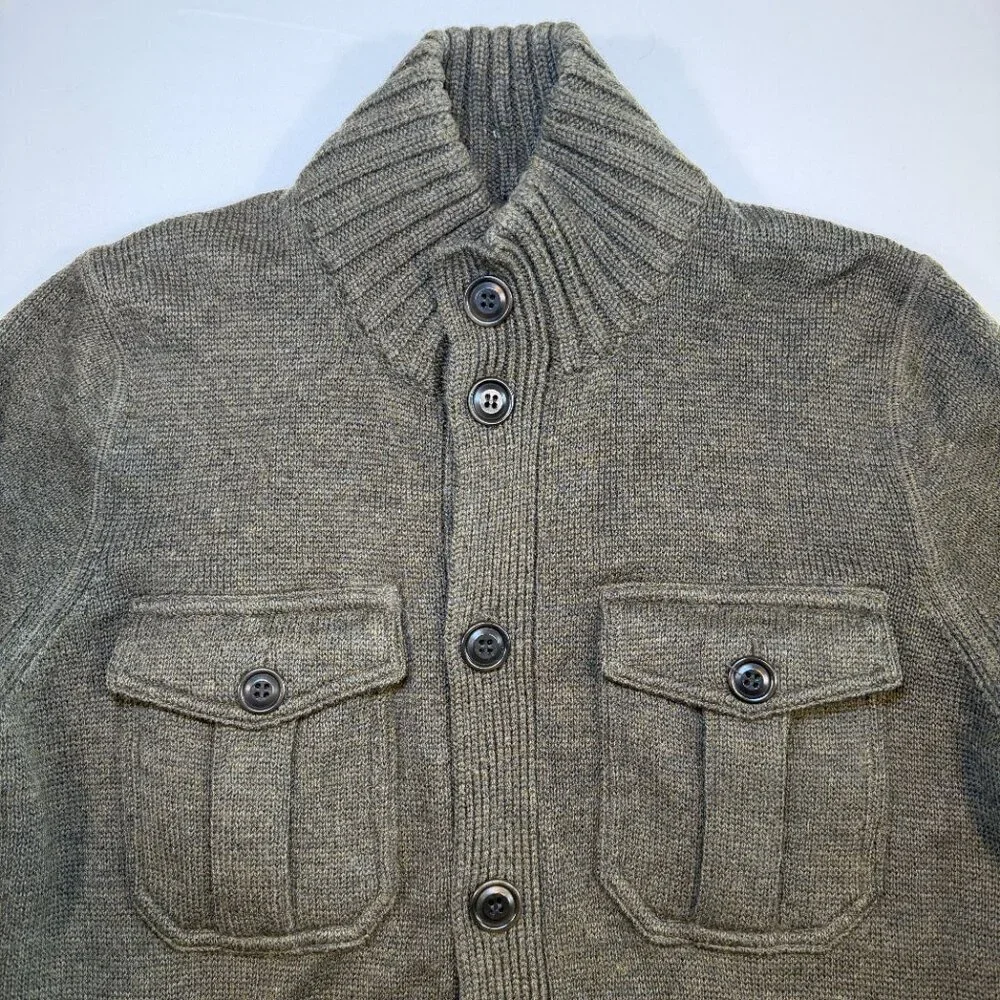 J CREW Wool Military Cardigan Sweater Army Green Small Vintage